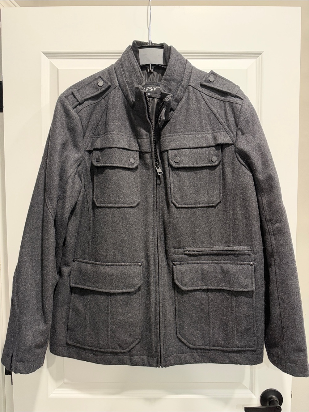NEW- Greyish/Black Rivet Men's Black Wool Military Field Coat